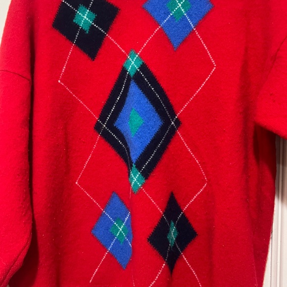 Clan Royal Scotland Men's LambsWool Argyle Red Green Blue Sweater Sz Large - Picture 3 of 9
